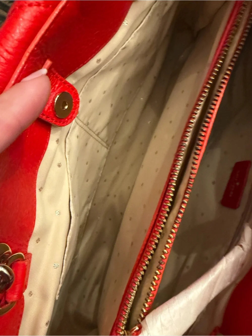 Kate Spade Quilted Red Tote Bag with Gold Chain Handles